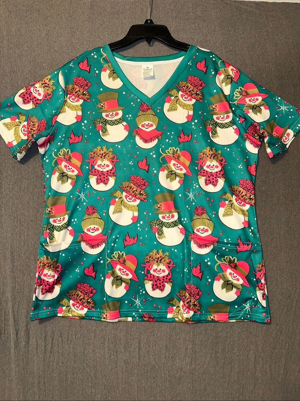 Snowman winter scrub top medical office nurse healthcare size XL